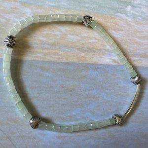 Green square glass bead heart spacer  beach anklet